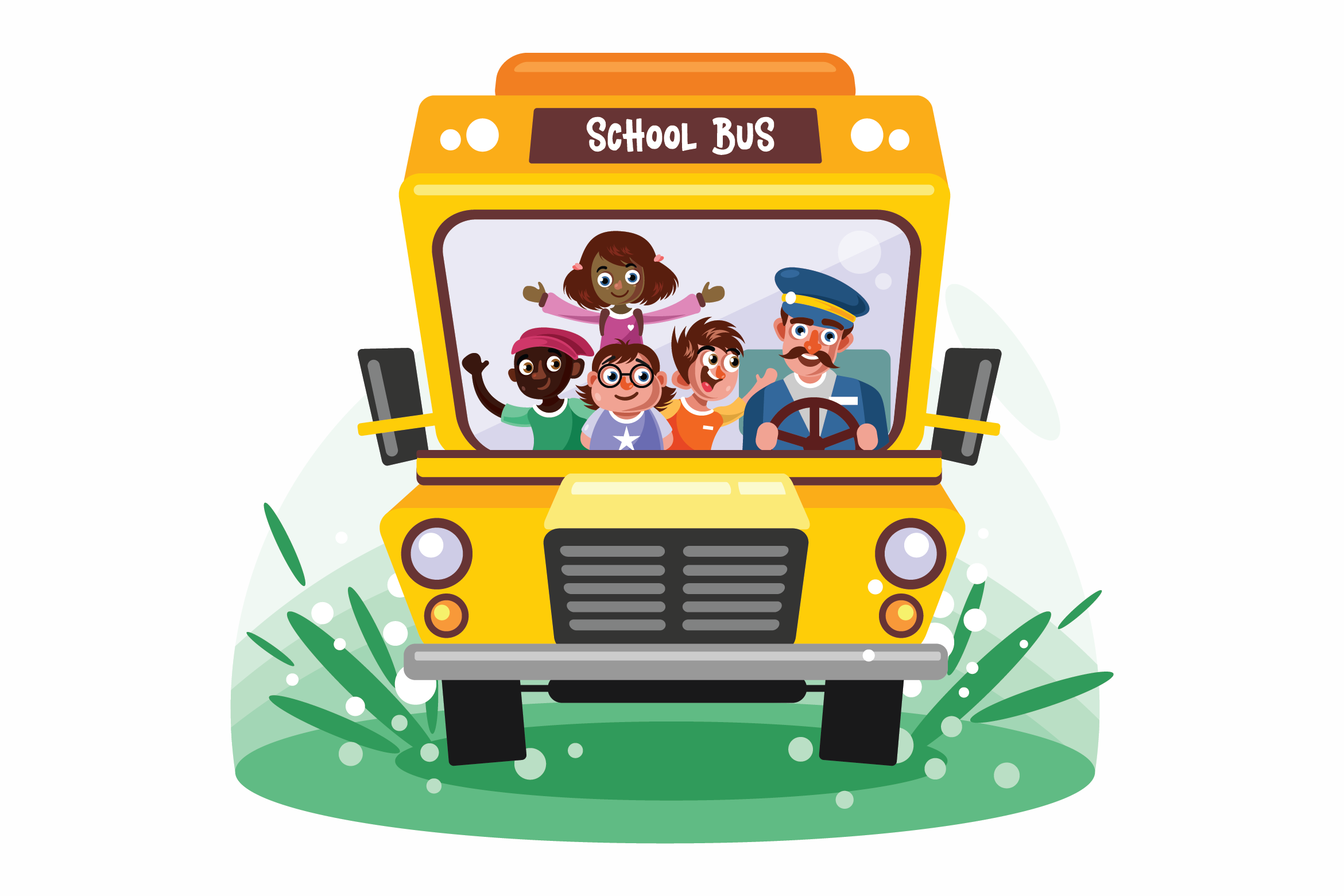 Kids-Riding-School-Bus-Vector-Illustration