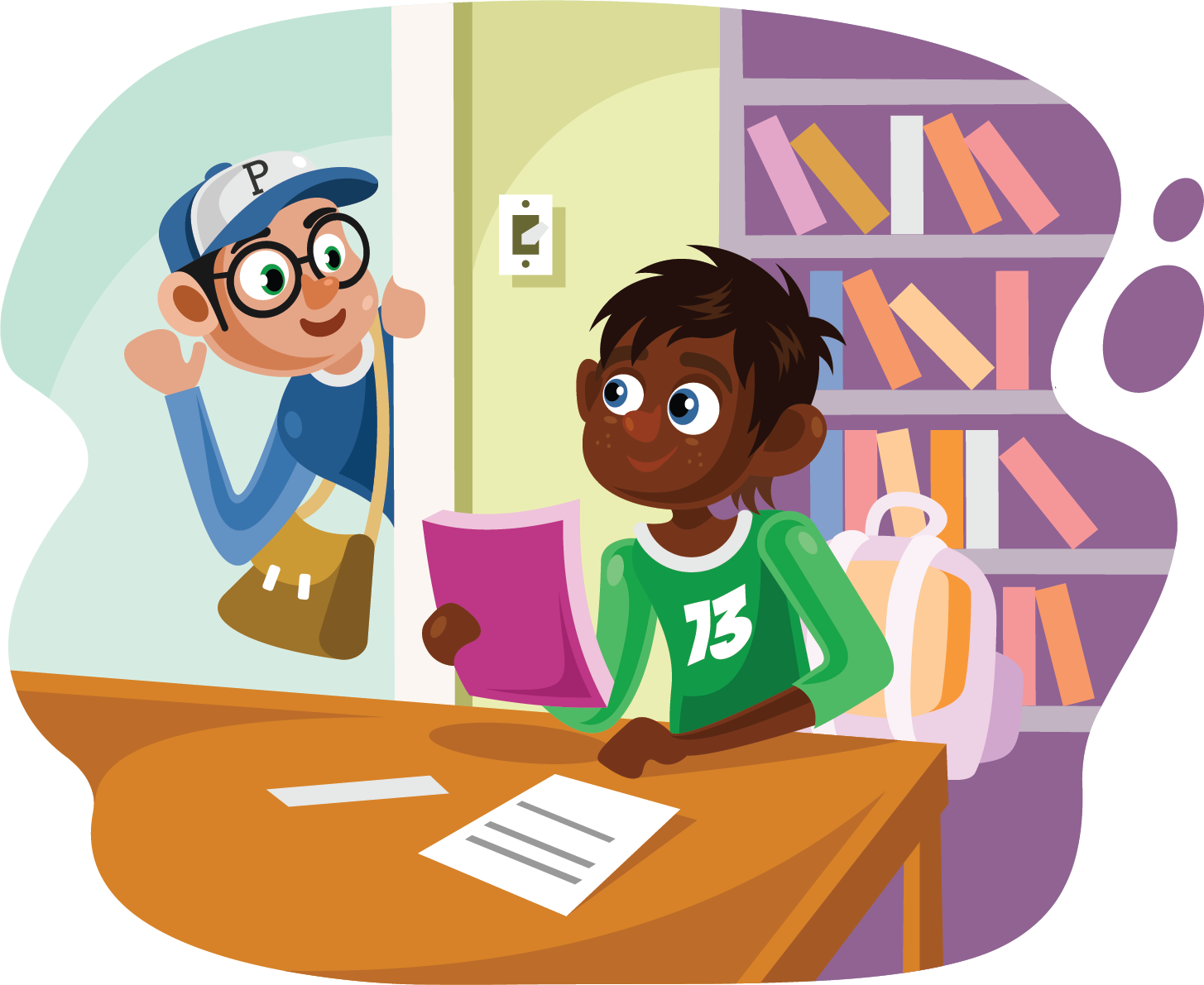 Students In the Library Vector Illustration